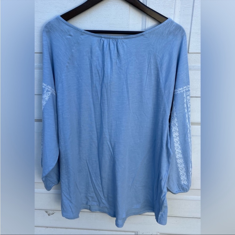 Lucky Brand Blouse Womens Blue embroidered Boho Tunic Top 3/4 Sleeve 2X - Picture 3 of 5